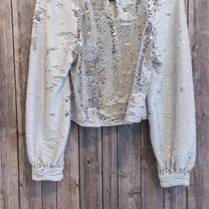 Zara Tops - NWT Zara Trafaluc Silver Sequin Holiday Blouse M Zara Tops - NWT Zara Trafaluc Silver Sequin Holiday Blouse M